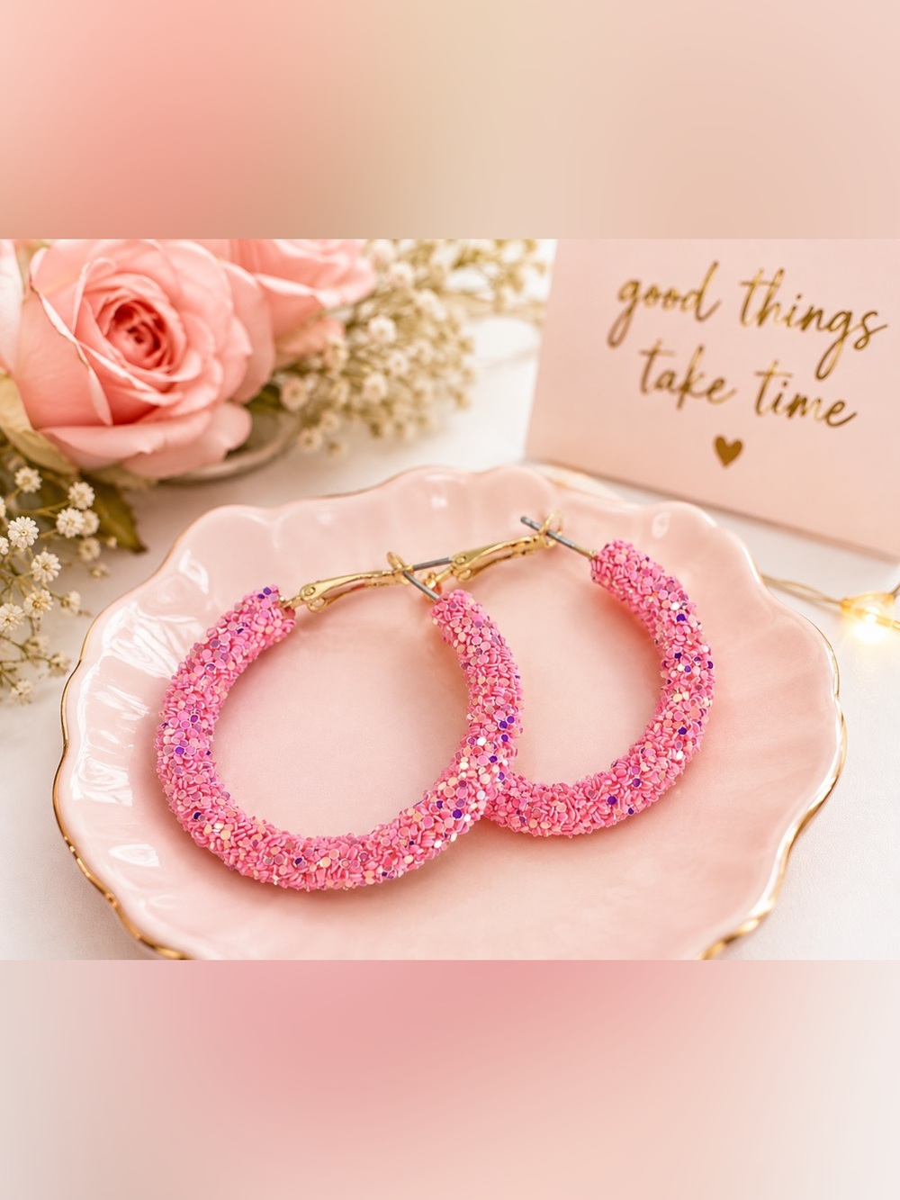 ✨ Sparkling Pink Sequin Hoop Earrings ✨